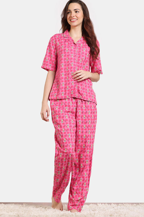Zivame Jewel Garden Woven Pyjama Set - Fruit Dove — image 2